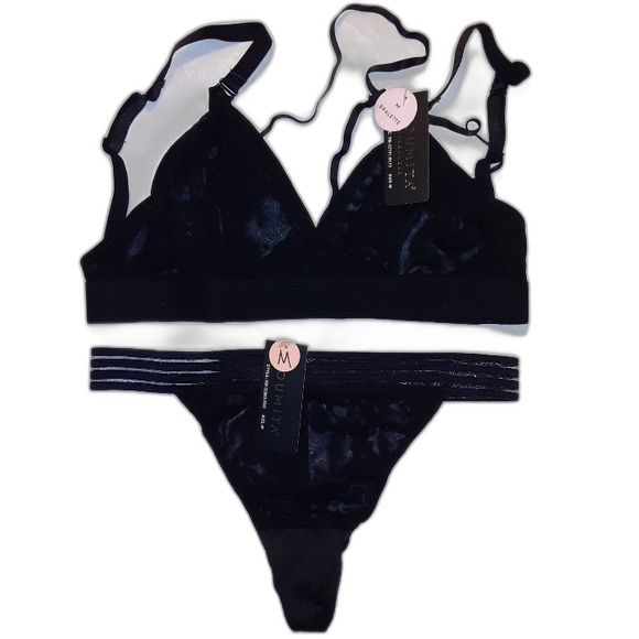 Youmita Medium Black Mesh Bralette and G String NWT - Picture 3 of 9